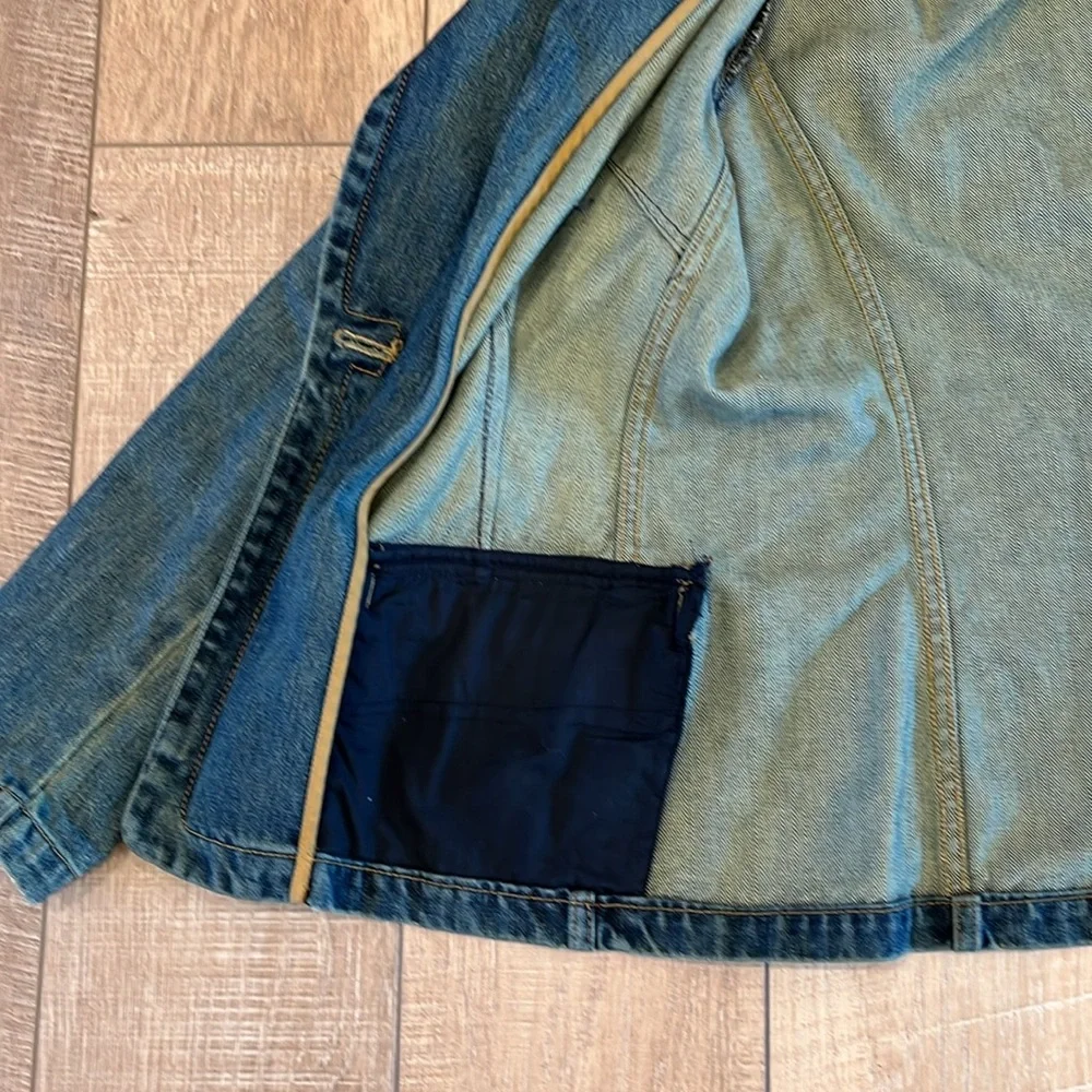 Gap long sleeve 100% cotton denim blazer single button from pocket fitted SZ L - Picture 9 of 16